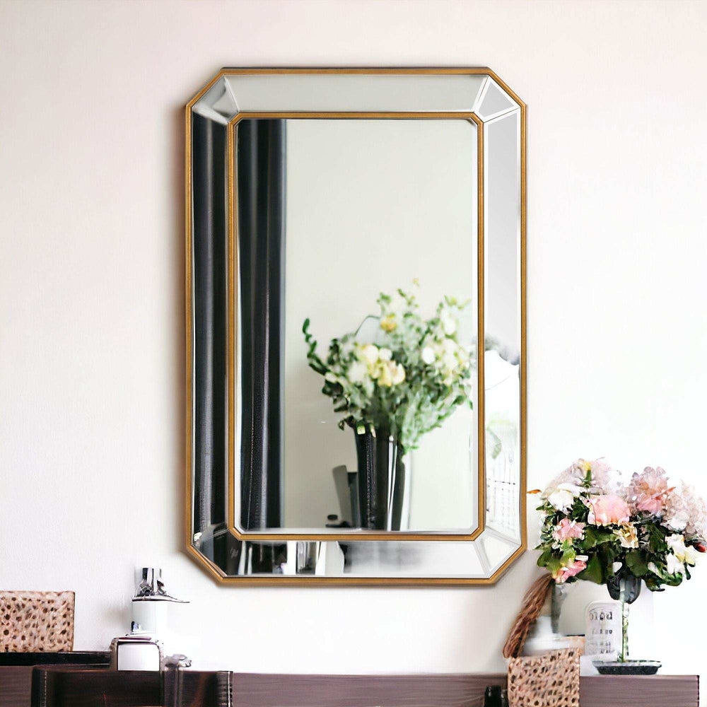 Recatngle Gold Leaf Mirror With Angled Corners Frame - Homeroots - Flyclothing LLC
