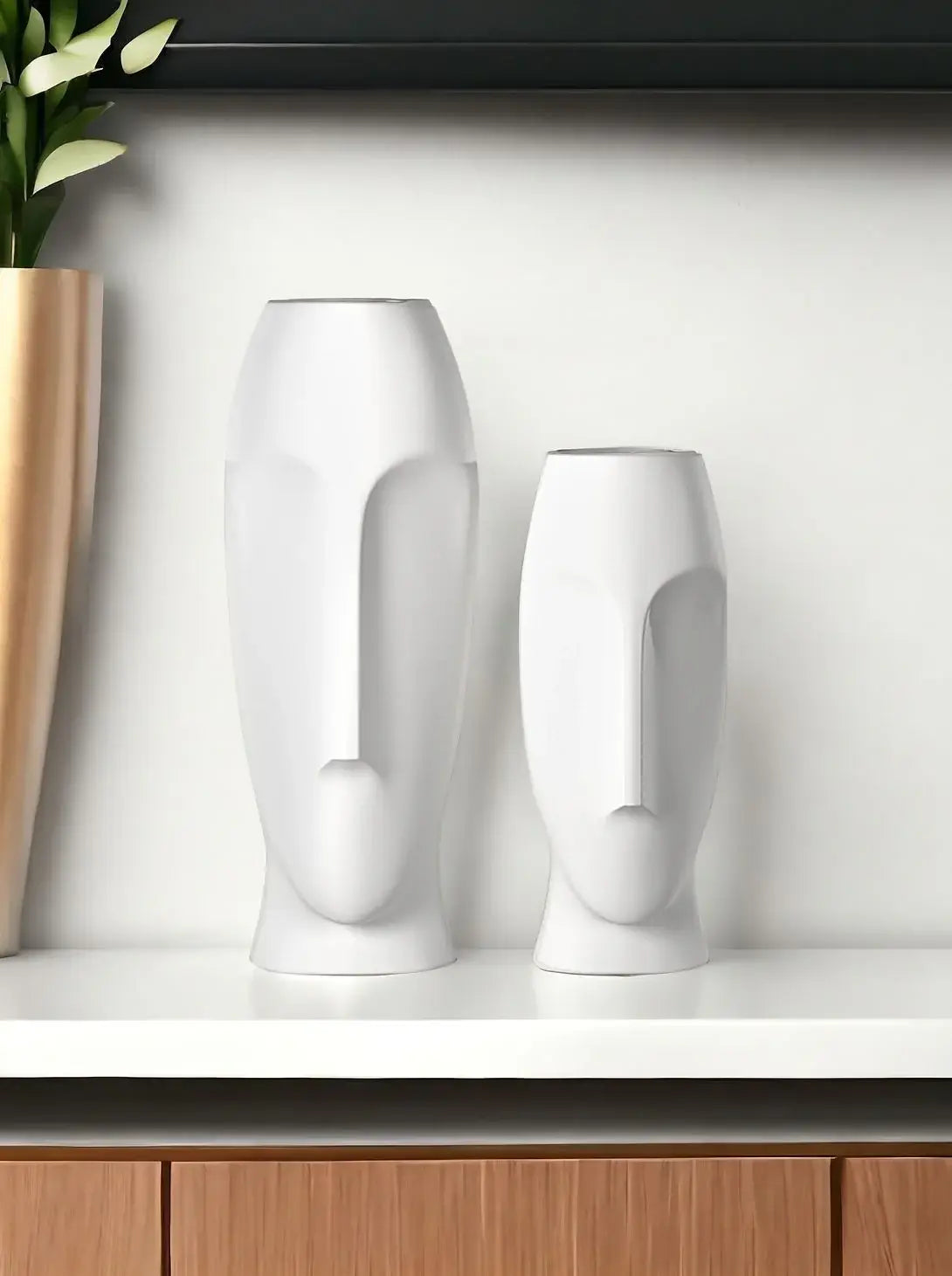Set of Two Ceramic White Cylinder Table Vases - Homeroots - Flyclothing LLC