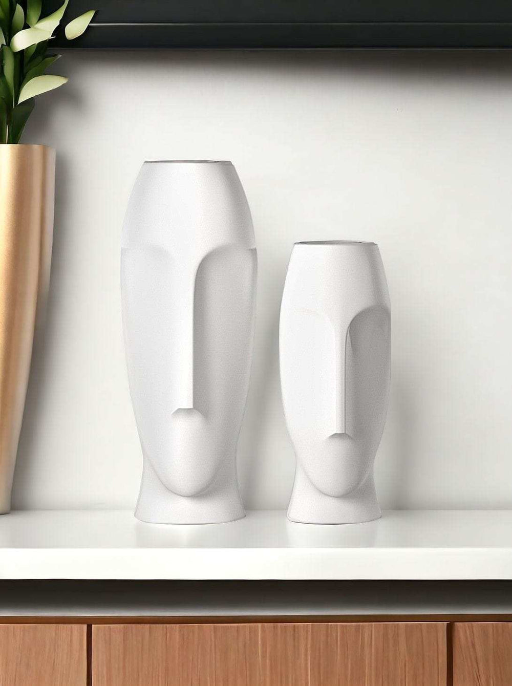 Set of Two Ceramic White Cylinder Table Vases - Homeroots - Flyclothing LLC