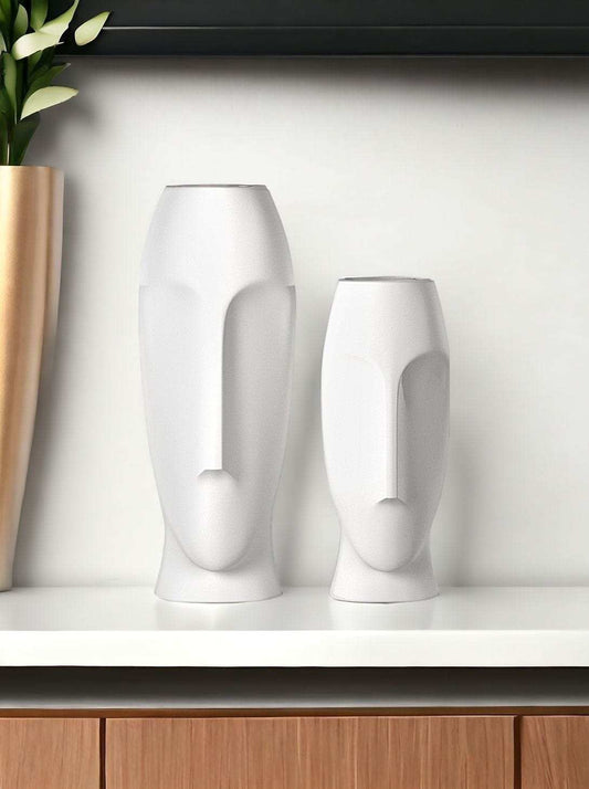 Set of Two Ceramic White Cylinder Table Vases - Homeroots - Flyclothing LLC