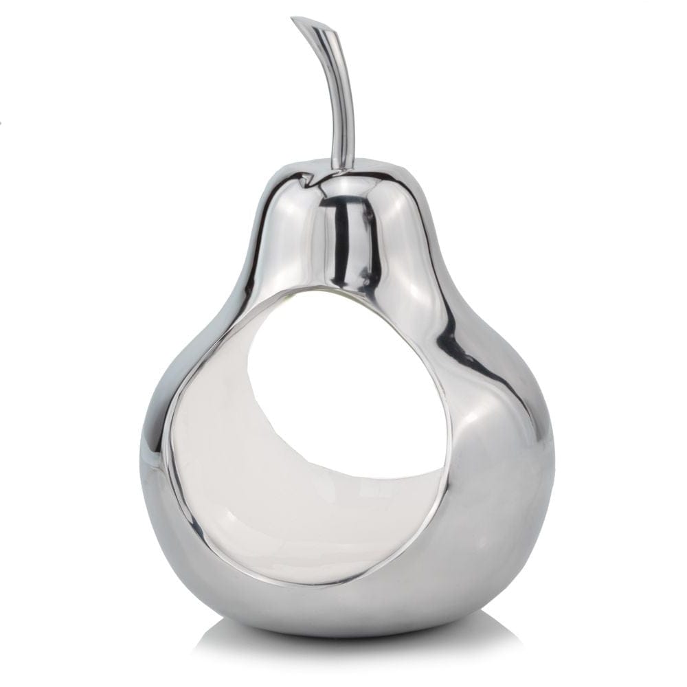 17" Silver and White Cast Aluminum Pear Shaped Accent Bowl - Homeroots