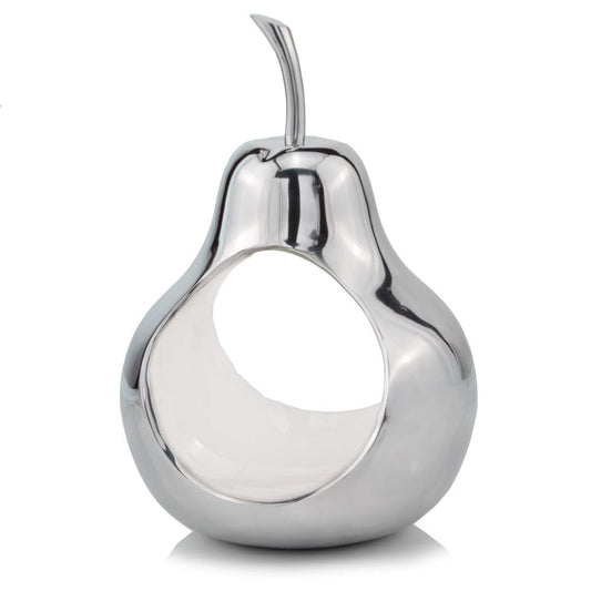 17" Silver and White Cast Aluminum Pear Shaped Accent Bowl - Homeroots
