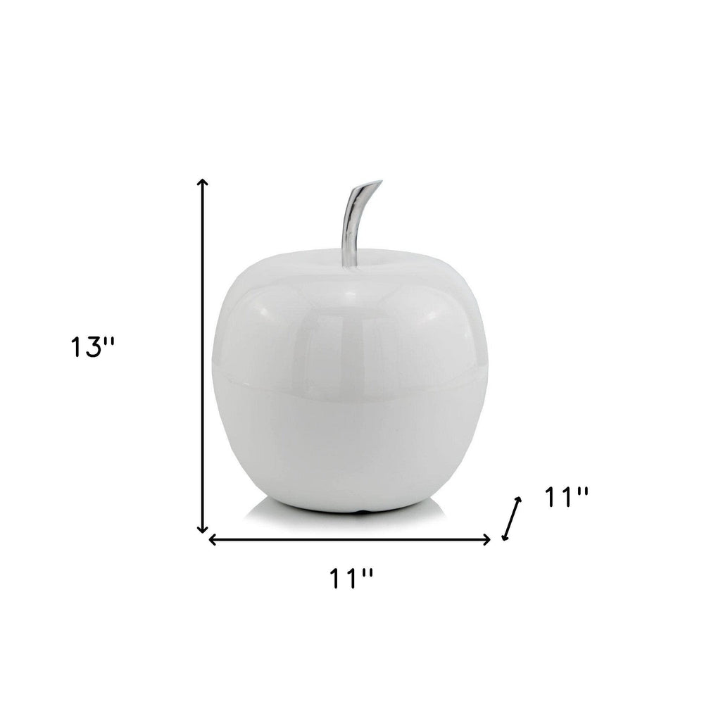 13" White Aluminum Decorative Apple Tabletop Sculpture - Homeroots