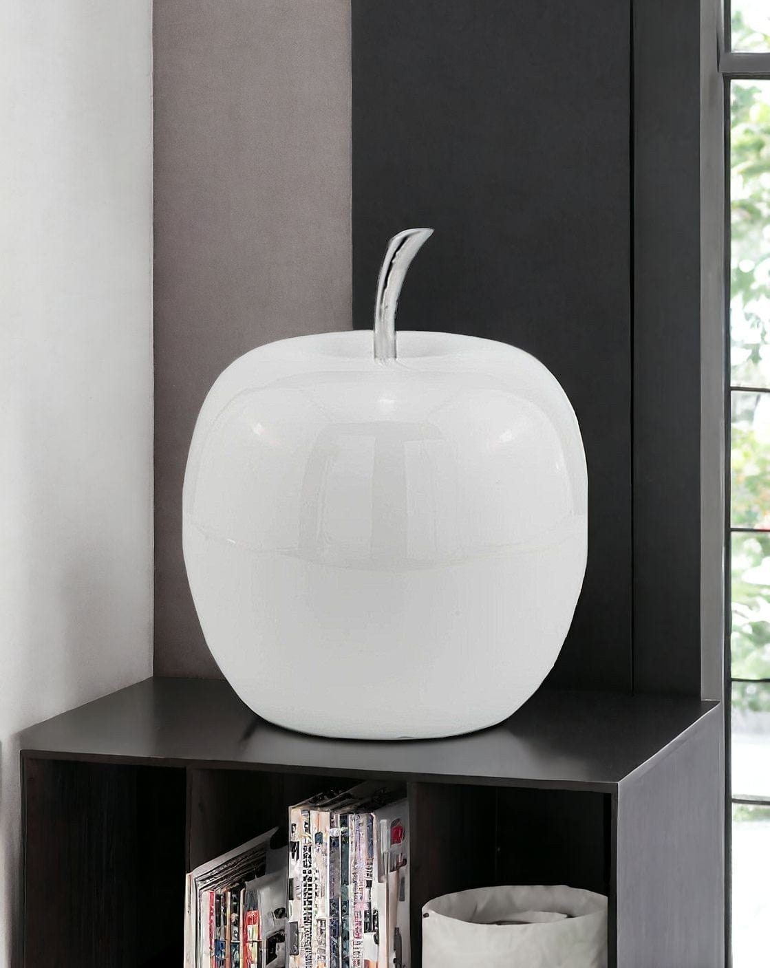 13" White Aluminum Decorative Apple Tabletop Sculpture - Homeroots - Flyclothing LLC