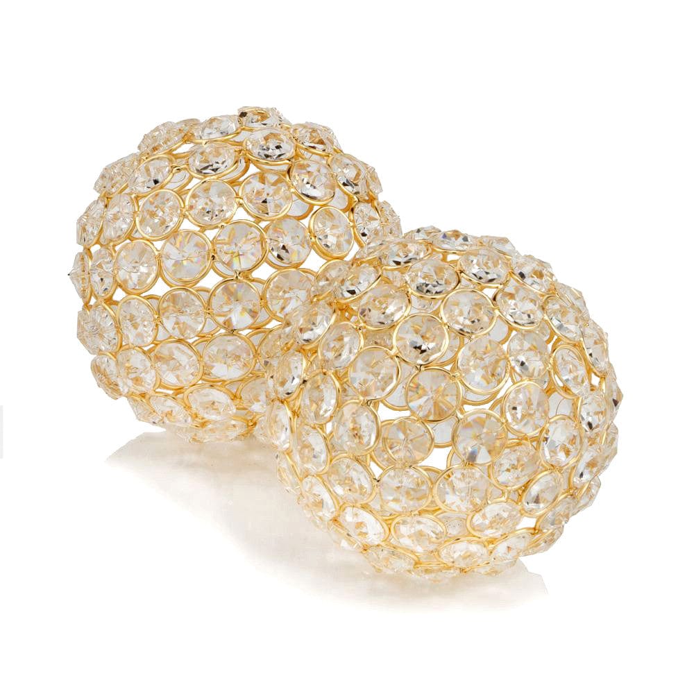 Set Of 2  4" Polished Spheres In Brilliant Shiny Luster Finished And Golden Frame - Homeroots