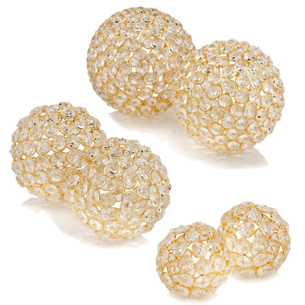 Set Of 2 4" Polished Spheres In Brilliant Shiny Luster Finished And Golden Frame - Homeroots - Flyclothing LLC