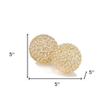 Set Of Two 5" Gold And Faux Crystal Bling Spheres - Homeroots
