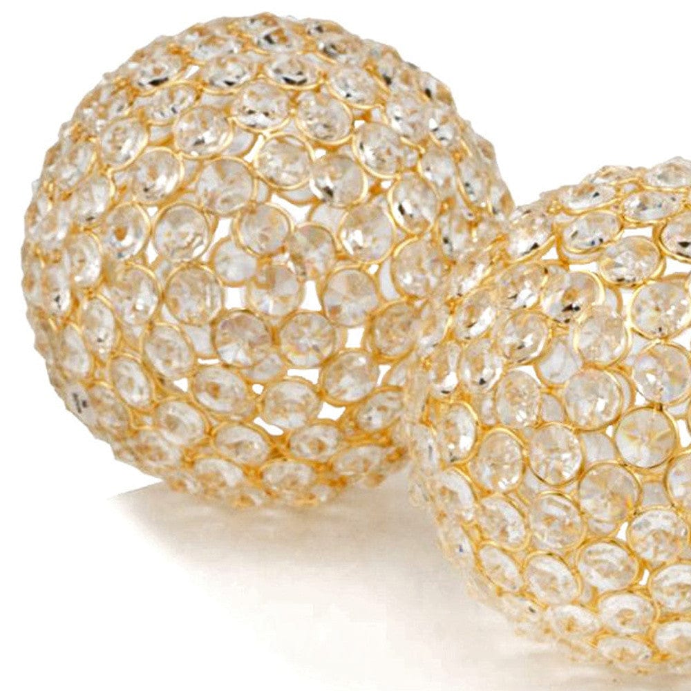 Set Of Two 5" Gold And Faux Crystal Bling Spheres - Homeroots