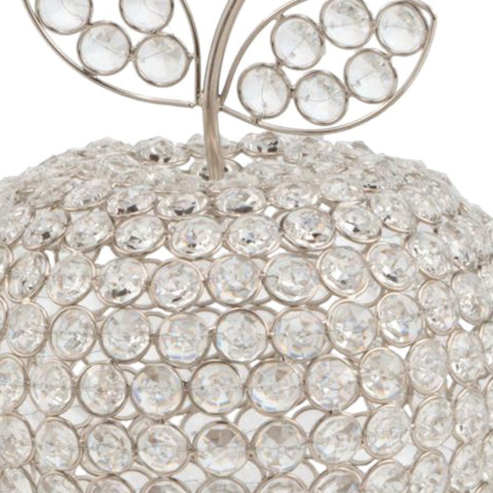 11" Silver and Clear Faux Crystal Decorative Apple Tabletop Sculpture - Homeroots - Flyclothing LLC