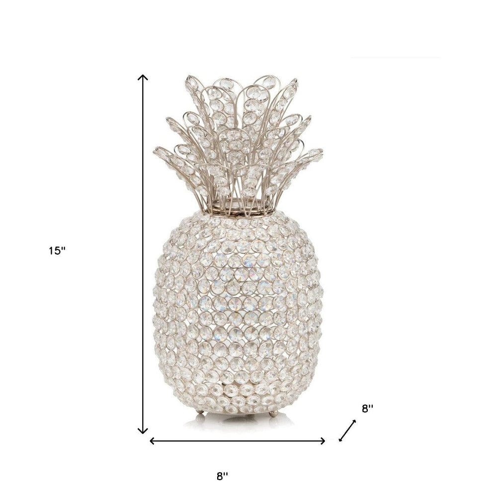 15" Silver Faux Crystal Decorative Pineapple - Homeroots