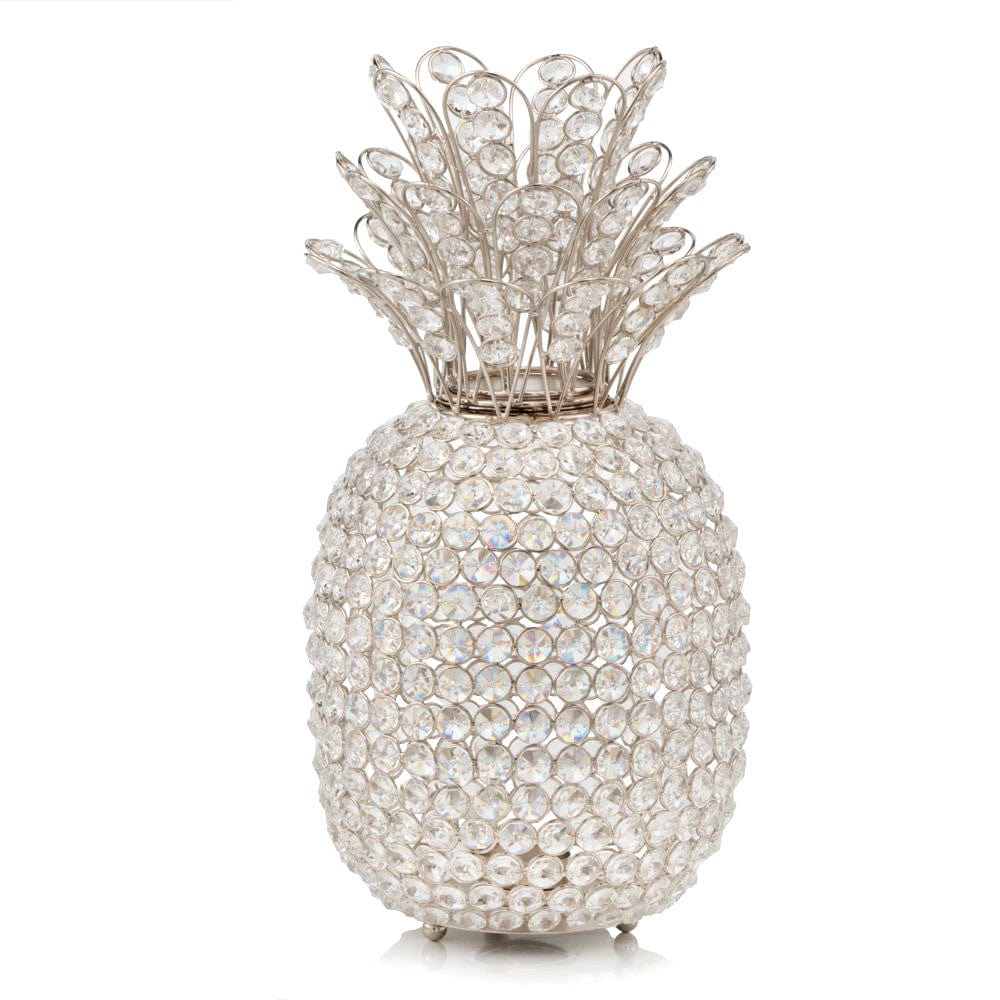 15" Silver Faux Crystal Decorative Pineapple - Homeroots