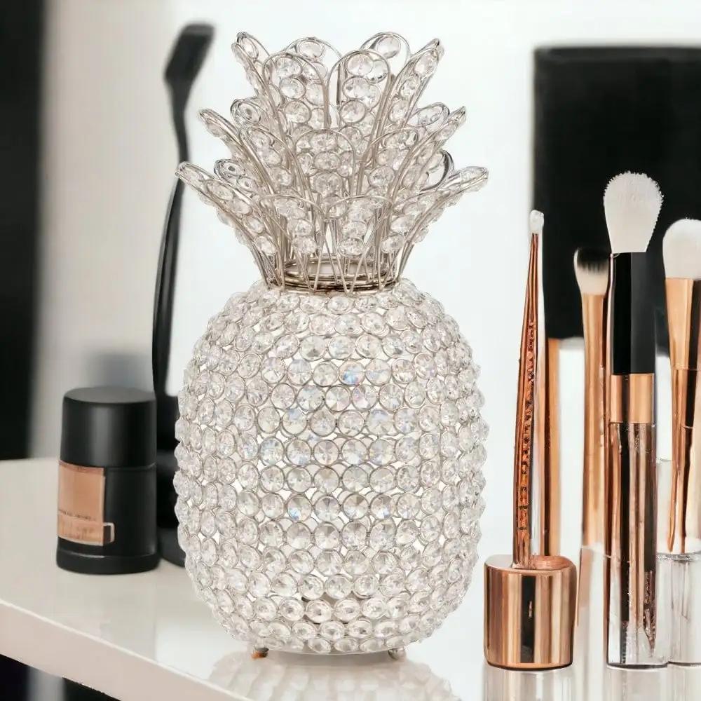 15" Silver Faux Crystal Decorative Pineapple - Homeroots