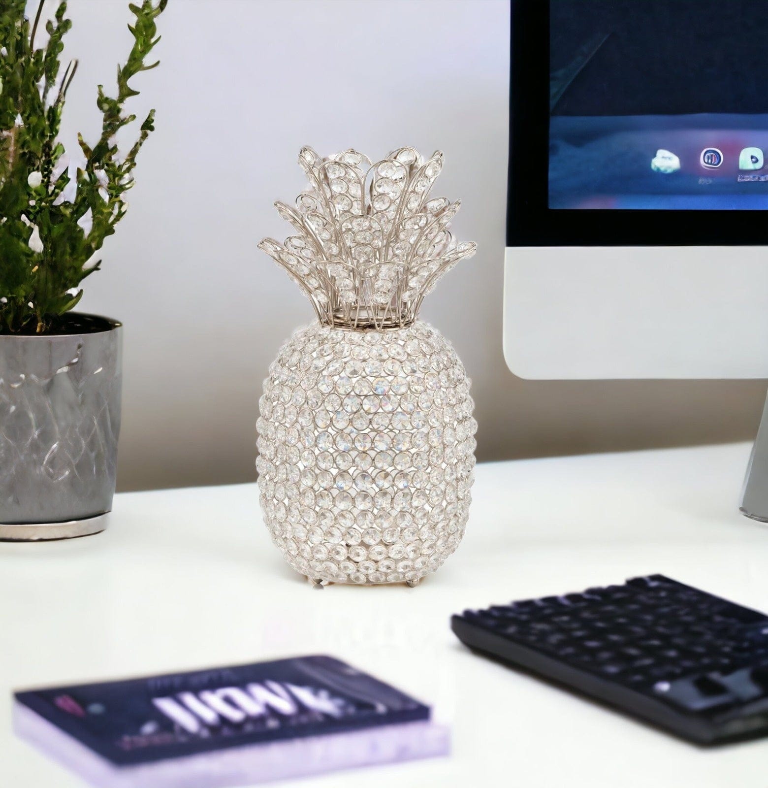 15" Silver Faux Crystal Decorative Pineapple - Homeroots - Flyclothing LLC