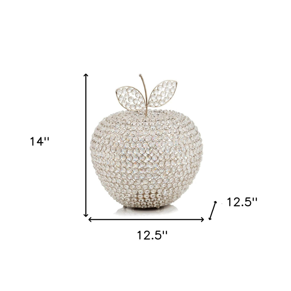 14" Silver Faux Crystal Apple Sculpture - Homeroots - Flyclothing LLC
