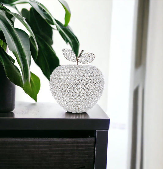 14" Silver Faux Crystal Apple Sculpture - Homeroots