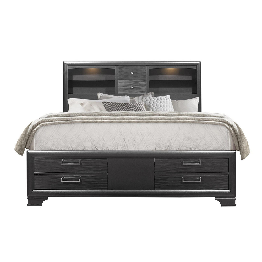 Solid Wood Full Gray Eight Drawers Bed - Homeroots