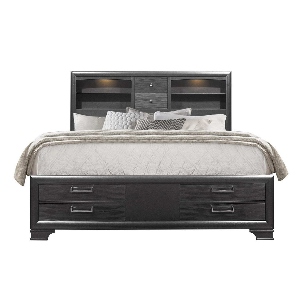 Solid Wood Queen Gray Eight Drawers Bed - Homeroots - Flyclothing LLC