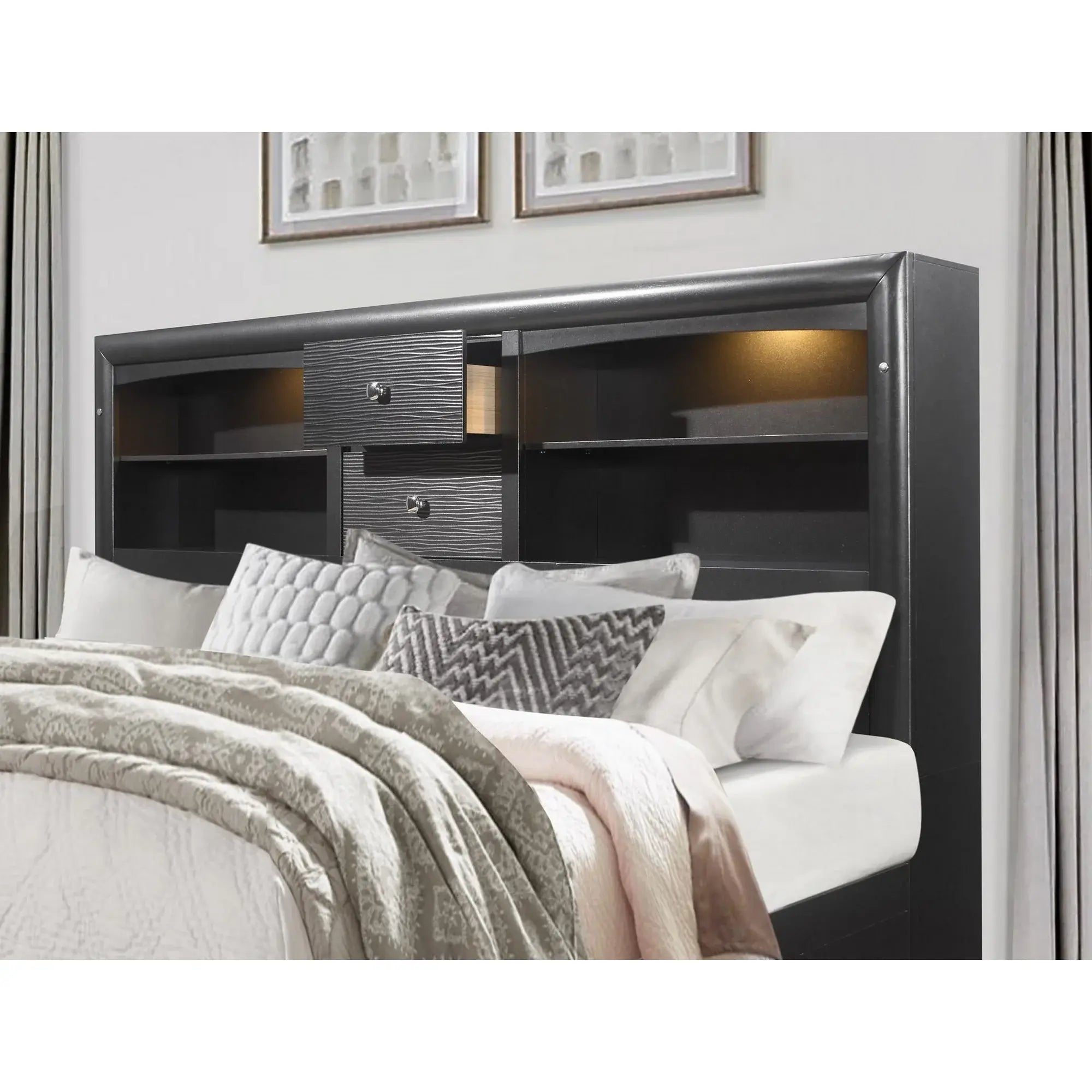 Solid Wood King Gray Eight Drawers Bed - Homeroots - Flyclothing LLC