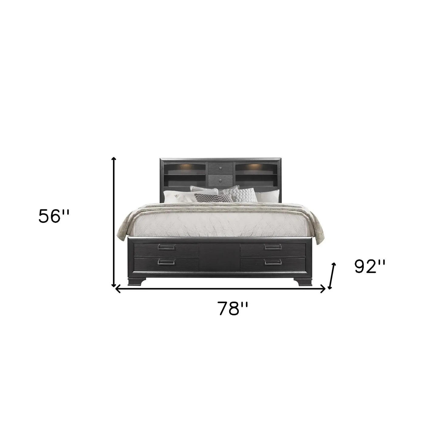 Solid Wood King Gray Eight Drawers Bed - Homeroots - Flyclothing LLC