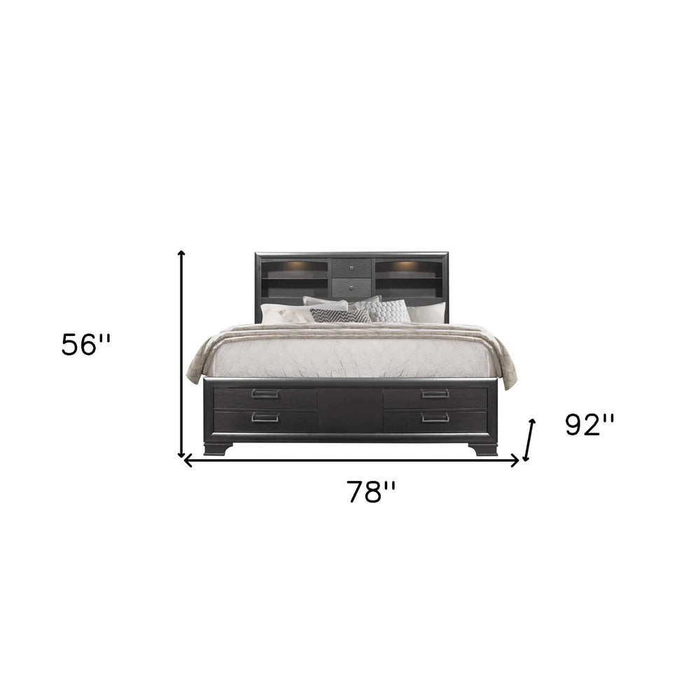 Solid Wood King Gray Eight Drawers Bed - Homeroots - Flyclothing LLC