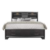 Solid Wood King Gray Eight Drawers Bed - Homeroots