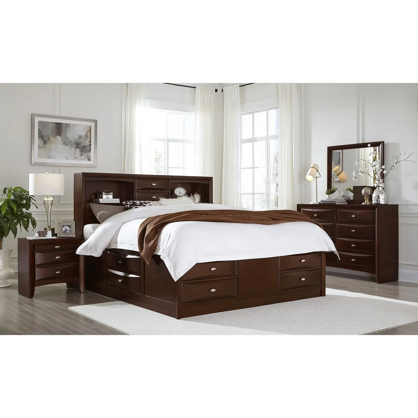 Solid Wood Full Espresso Eight Drawers Bed - Homeroots - Flyclothing LLC
