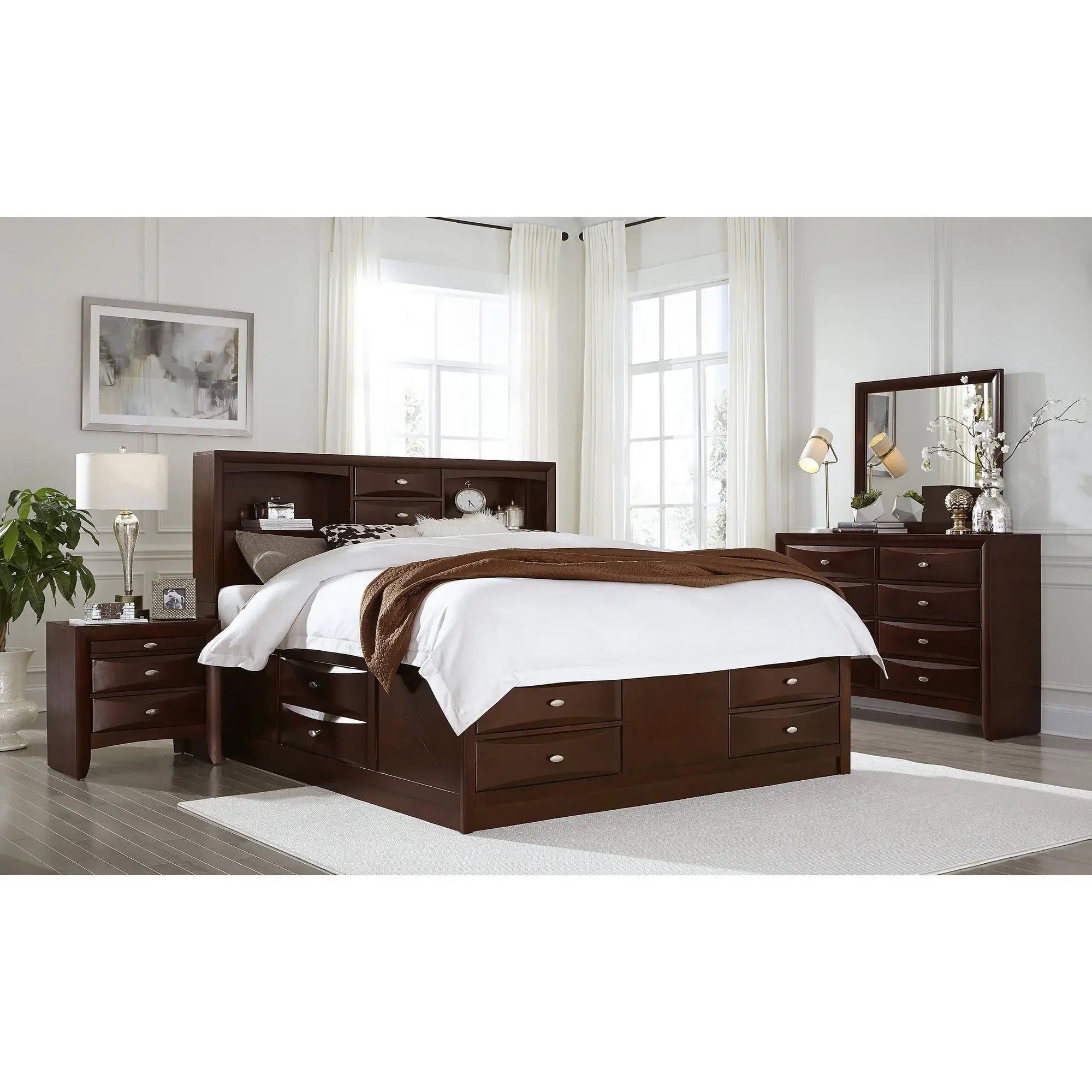 Solid Wood Full Espresso Eight Drawers Bed - Homeroots - Flyclothing LLC