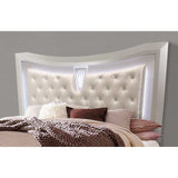 Champagne Tone Queen Bed With Padded Headboard Led Lightning 2 Drawer - Homeroots - Flyclothing LLC