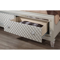 Champagne Tone Queen Bed With Padded Headboard  Led Lightning  2 Drawer - Homeroots