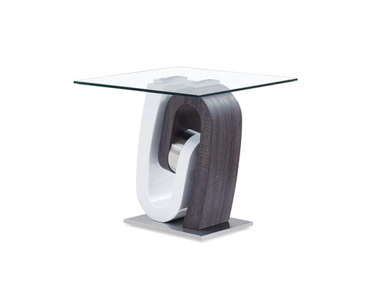 23" White, Grey And Clear Glass Square End Table - Homeroots