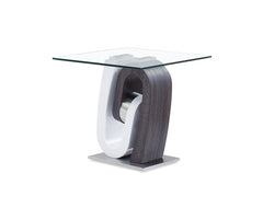 23" White, Grey And Clear Glass Square End Table - Homeroots