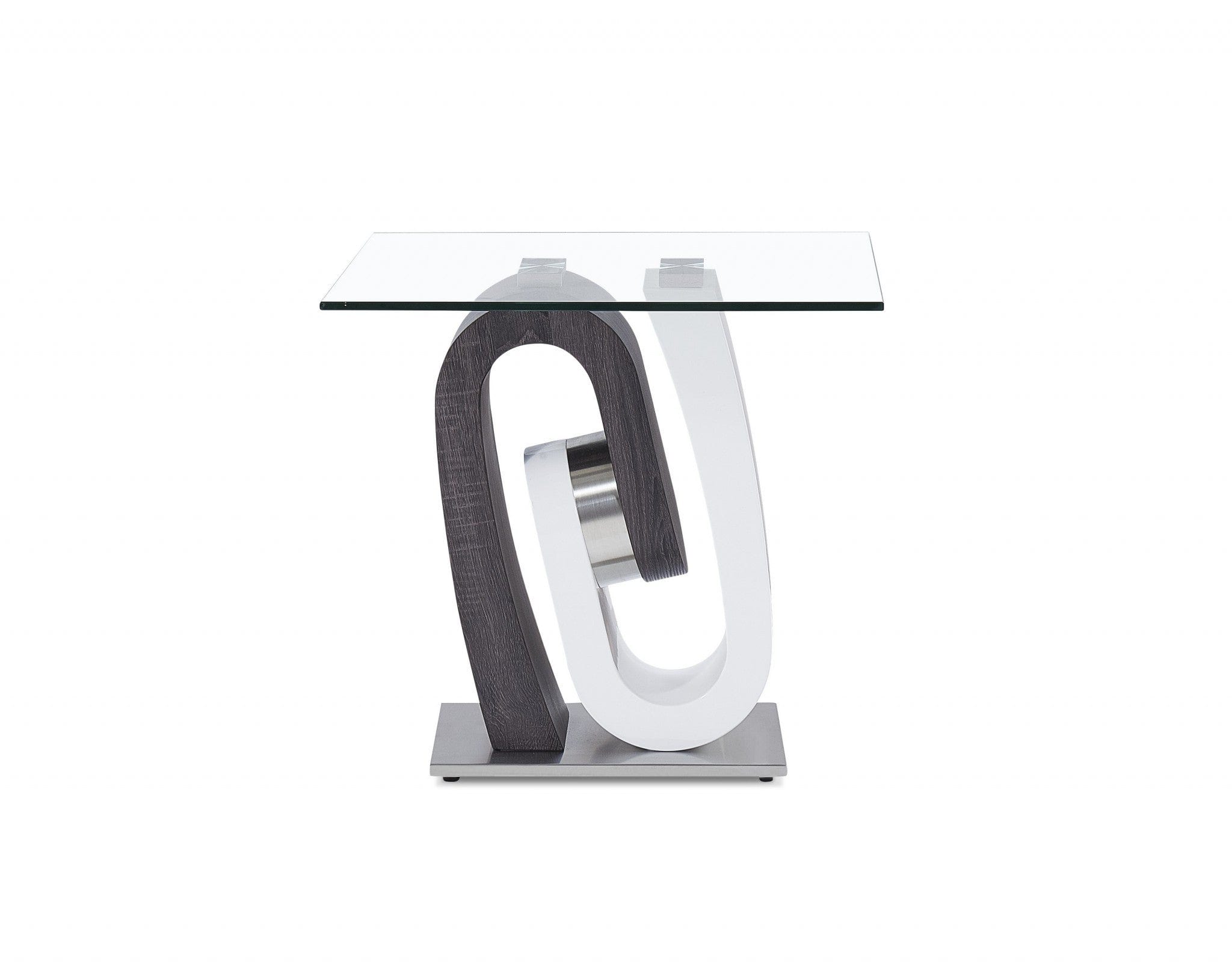 23" White, Grey And Clear Glass Square End Table - Homeroots