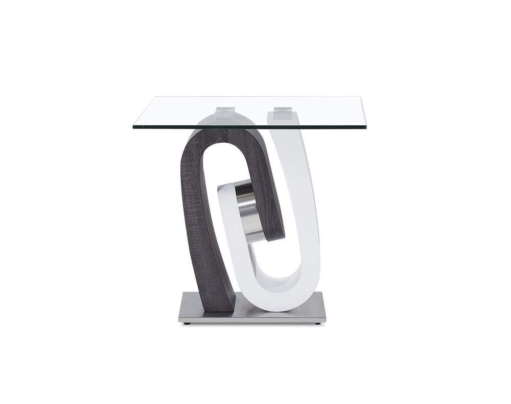 23" White, Grey And Clear Glass Square End Table - Homeroots - Flyclothing LLC