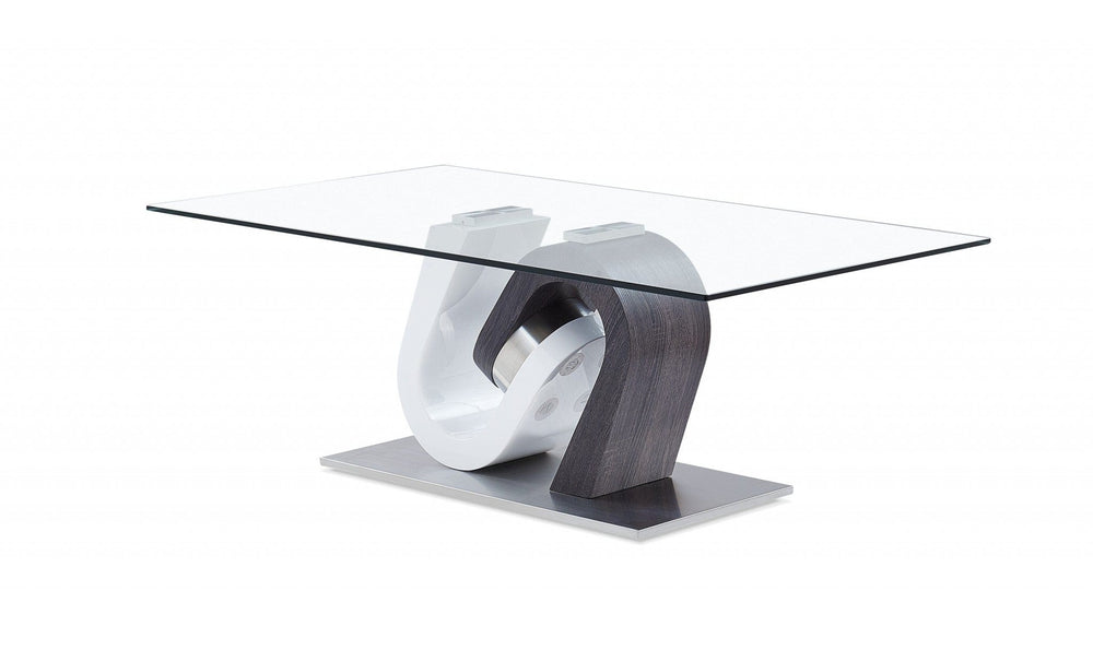 48" Clear And Gray and White Glass And Steel Coffee Table - Homeroots - Flyclothing LLC