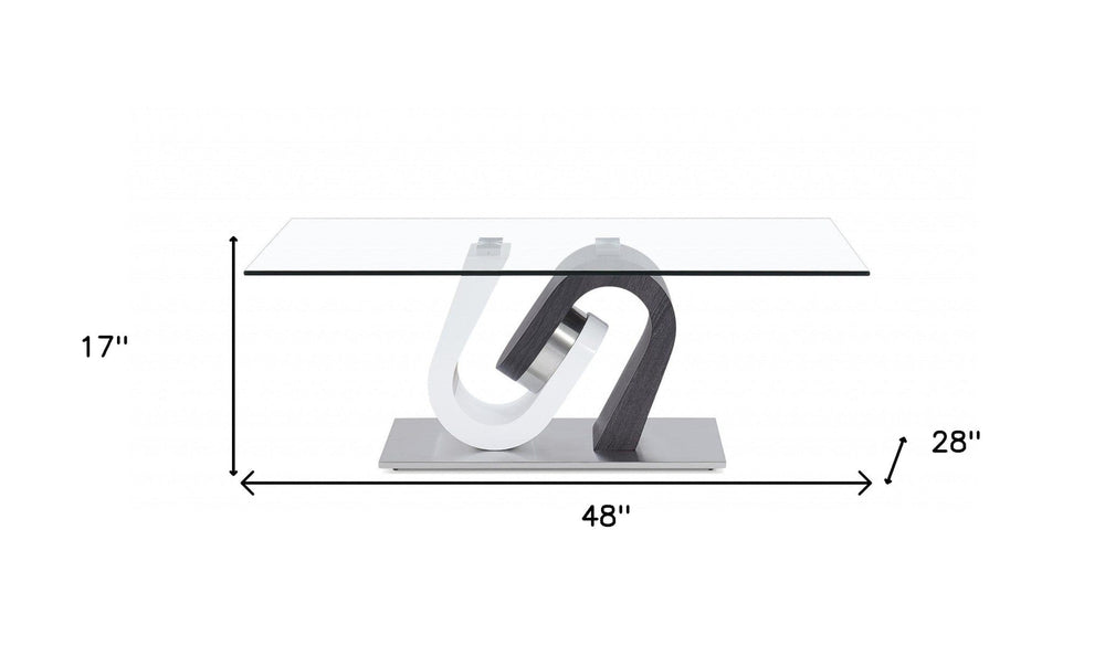 48" Clear And Gray and White Glass And Steel Coffee Table - Homeroots - Flyclothing LLC