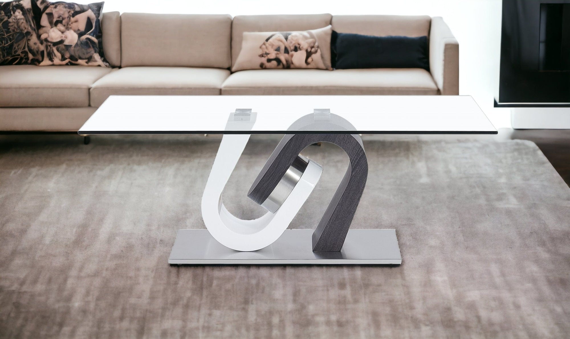 48" Clear And Gray and White Glass And Steel Coffee Table - Homeroots - Flyclothing LLC