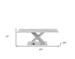 47" White And Gray Glass And Steel Coffee Table