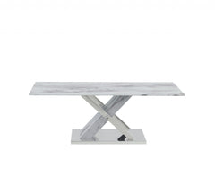 47" White And Gray Glass And Steel Coffee Table