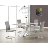 71" Gray and White And Silver Marble And Stainless Steel Pedestal Base Dining Table - Homeroots - Flyclothing LLC