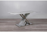 71" Gray and White And Silver Marble And Stainless Steel Pedestal Base Dining Table - Homeroots
