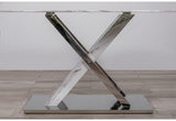 71" Gray and White And Silver Marble And Stainless Steel Pedestal Base Dining Table - Homeroots