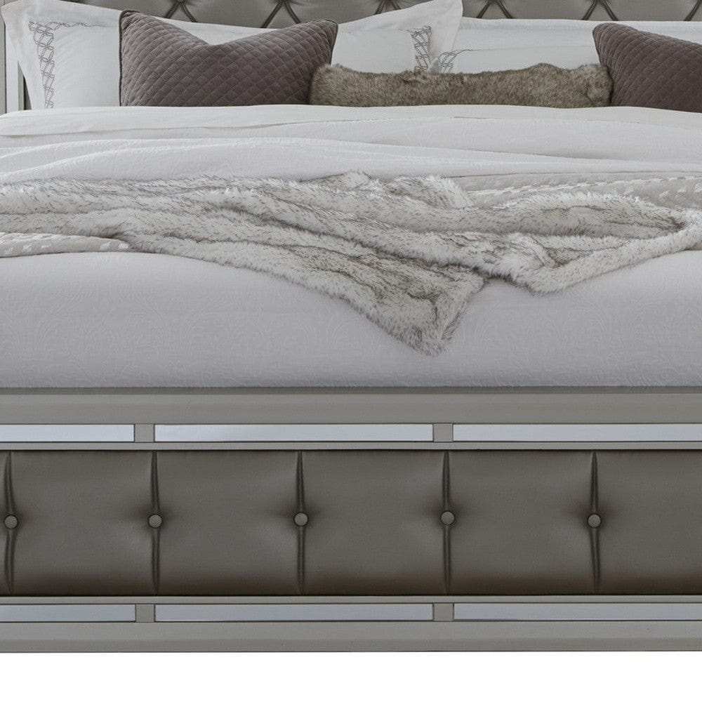 Solid Wood Full Tufted Silver Upholstered Linenno Bed With Nailhead Trim - Homeroots - Flyclothing LLC