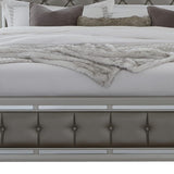 Solid Wood Full Tufted Silver Upholstered Linenno Bed With Nailhead Trim - Homeroots