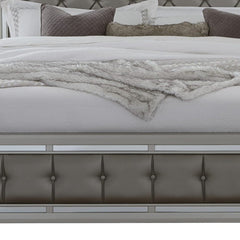 Solid Wood Full Tufted Silver Upholstered Linenno Bed With Nailhead Trim