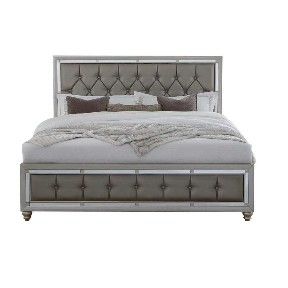 Solid Wood Full Tufted Silver Upholstered Linenno Bed With Nailhead Trim - Homeroots - Flyclothing LLC