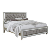 Silver Champagne Tone Queen Bed Padded Headboard Padded Footboard Mirror Trim Accents - Homeroots - Flyclothing LLC