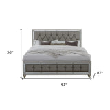 Silver Champagne Tone Queen Bed Padded Headboard Padded Footboard Mirror Trim Accents - Homeroots - Flyclothing LLC