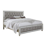 Silver Champagne Tone King Bed  Padded Headboard  Padded Footboard  Mirror Trim Accents - Homeroots