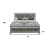 Silver Champagne Tone King Bed Padded Headboard Padded Footboard Mirror Trim Accents - Homeroots - Flyclothing LLC