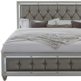 Silver Champagne Tone King Bed Padded Headboard Padded Footboard Mirror Trim Accents - Homeroots - Flyclothing LLC